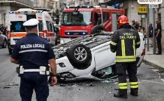 Ragusa, auto si ribalta in corso Vittorio Veneto: feriti due turisti stranieri
