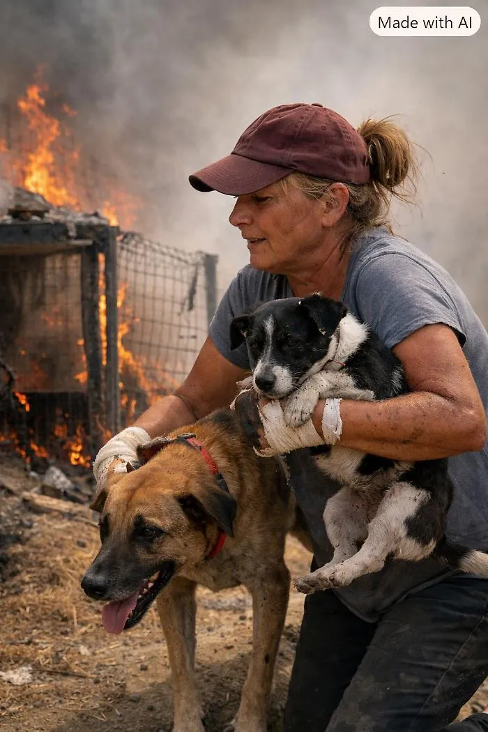 Si ustiona le mani e una spalla per salvare due cani da un recinto in fiamme
