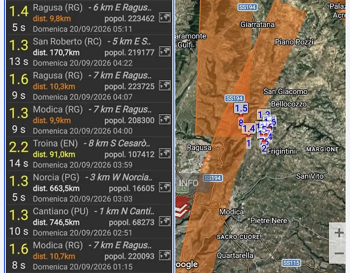 Sciame sismico in provincia di Ragusa, molte scosse ma tutte di lieve entit&agrave;